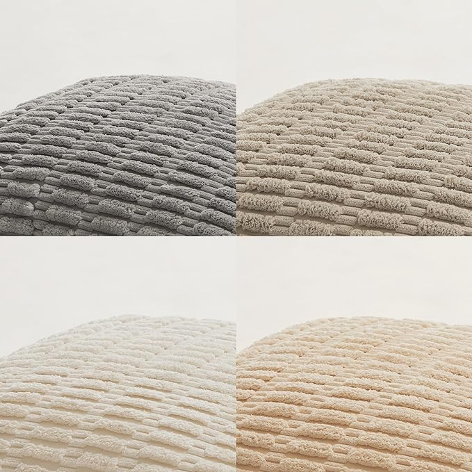Fancy Homi 4 Packs Neutral Euro Decorative Throw Pillow Covers 26x26 Inch for Living Room Couch Bed Sofa, Rustic Farmhouse Boho Home Decor, Soft Plush Striped Corduroy Square Cushion Case 66x66 cm