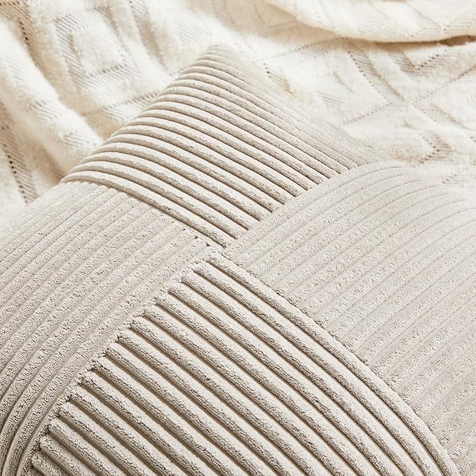 Fancy Homi 2 Packs Neutral Taupe Long Lumbar Decorative Throw Pillow Covers 16x24 Inch for Couch Bed, Rustic Farmhouse Boho Home Decor, Soft Striped Corduroy Rectangle Accent Cushion Case 40x60 cm