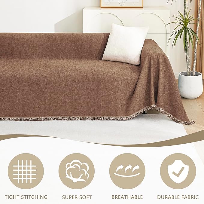 MYSKY HOME Couch Covers for 3 Cushion Couch Sofa, Chenille L Shape Sectional Couch Cover - Pet-Friendly, Machine Washable, Non-Slip Sofa Protector for Dogs, Kids, 71"x118", Camel