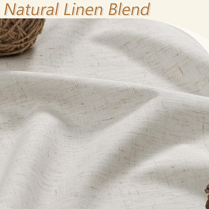 Guken 63 Inch Long Boho Blackout Curtains 100% Black Out Linen Curtain 2 Panels Set, Thermal Insulated Country Window Drapes for Living Room Bedroom Room Darkening Back Tab Rod Pocket, 52x63