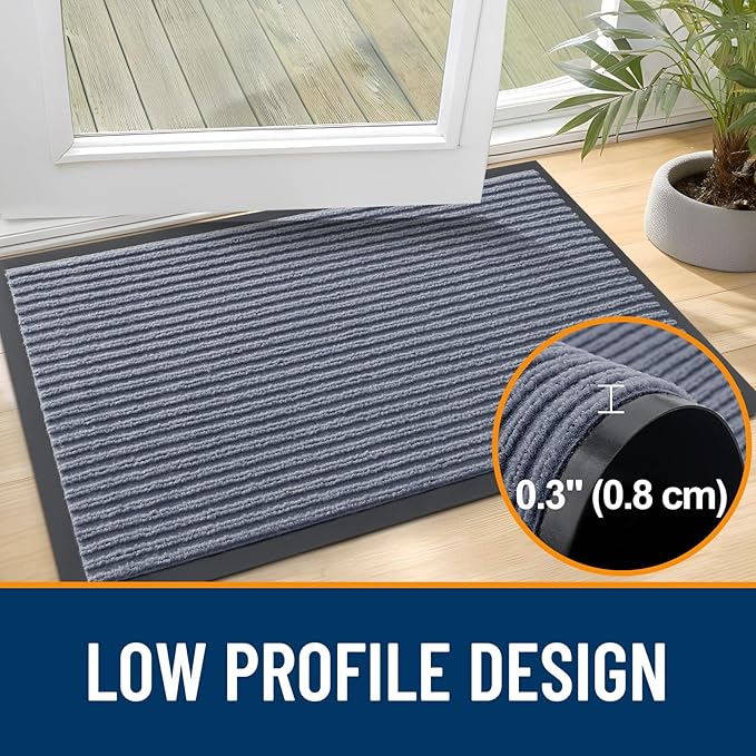 OLANLY Front Door Mat Indoor Outdoor Entrance, Waterproof Heavy Duty Doormat, Fade Resistant, Low Profile, Easy Clean Patio Porch Welcome Floor Mats for Entry, 47x17, Ash Grey