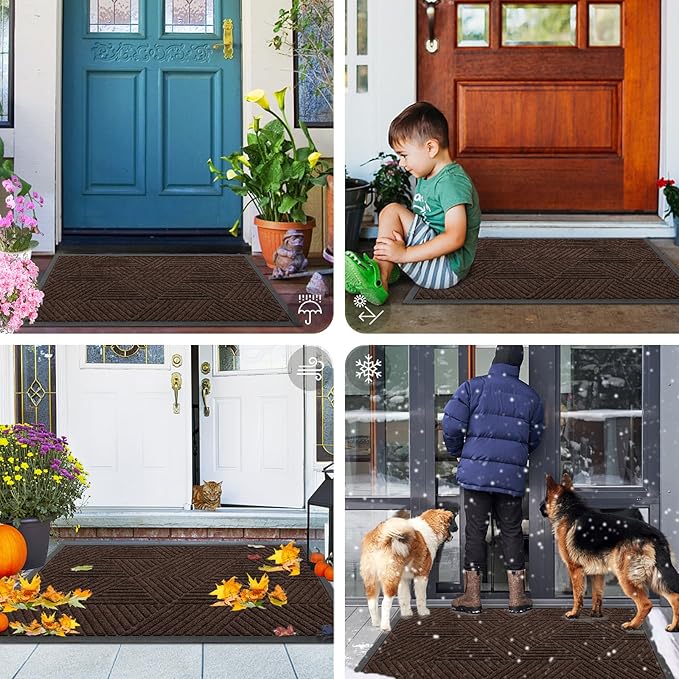 Smiry Front Door Mat Outside Entrance, Heavy Duty Sturdy Natural Rubber Doormat, Trap Dirt and Moisture, Easy Clean Low Profile Welcome Floor Mats for Indoor Outdoor Entry, 35X23 Inch, Dark Brown