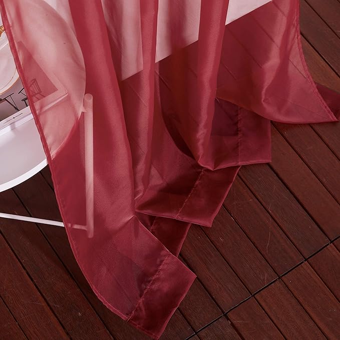 NICETOWN Christmas Sheer Window Curtains for Bedroom - Ring Top Light Weight Diaphanous Voile Drapes for Thanksgiving Day/New Year (54" W x 45" L, Haute Red, 2 Panels)