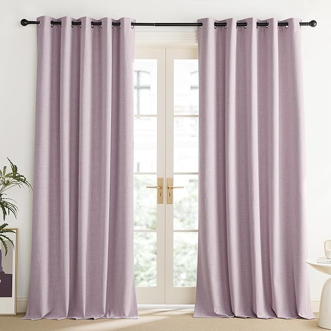 NICETOWN Pink Vintage Linen 100% Blackout Curtains for Living Room, Thermal Insulated Curtains 84" Long, Noise Reducing Window Treatment Drapes for Dining Room, 62" Wide Per Panel, Set of 2
