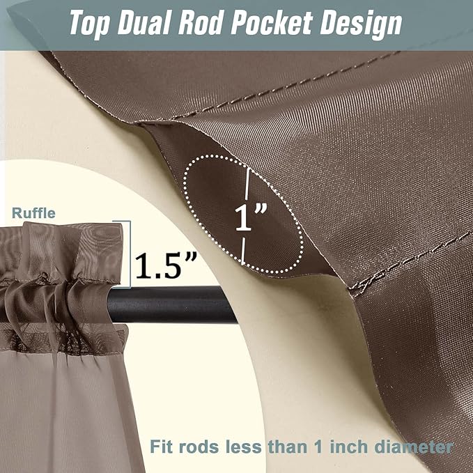 Chocolate Sheer Curtains for Window 96 Inches Long 2 Panels Set, Soft Airy Light Filtering Voile Sheer Curtains for Living Room Bedroom, Dual Rod Pocket Elegant Window Drapes, 2x42Wx96L Inches