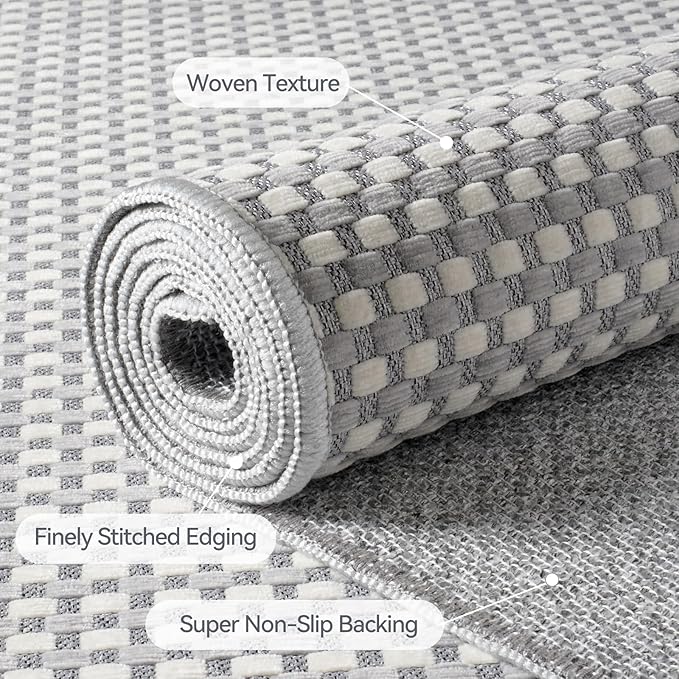 YDKGL Boho 2x5 ft Hallway Runners Rug Washable Long Woven Kitchen Runner Mat Rugs Non Slip, Soft Entryway Laundry Hall Runner Floor Carpet for Indoor Backdoor Bedroom Kitchen Living Room, Gray