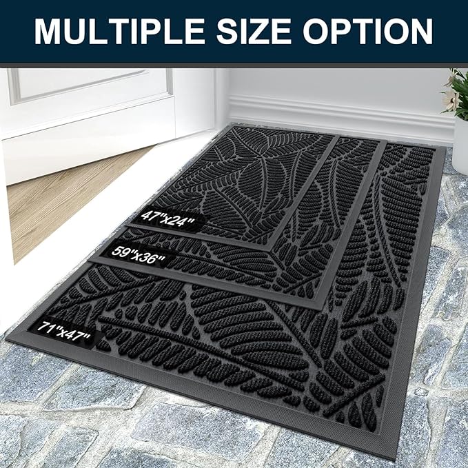 Colorxy Waterproof Doormat, Sturdy Natural Rubber Front Indoor Mat, Non Slip Low Profile Indoor Outdoor Door Mats, Stain and Fade Resistant Floor Mat, Easy Clean Patio Entrance Mat, 71''x47'', Black