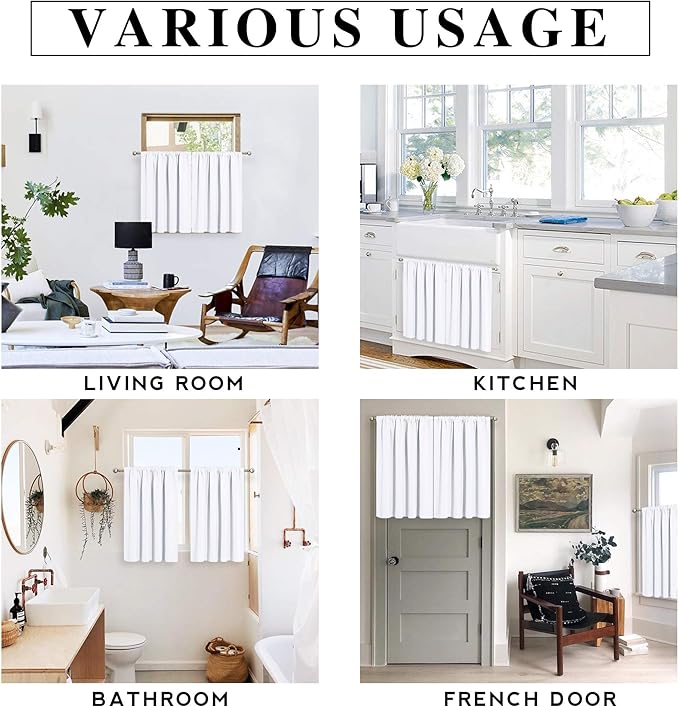 RYB HOME Half Curtain Tiers 36 inch Length, Rod Pocket Summer Heat Blocking Thermal Insulated Short Curtains for Small Window, Width 34 by Length 36, Pure White, 2 Panels