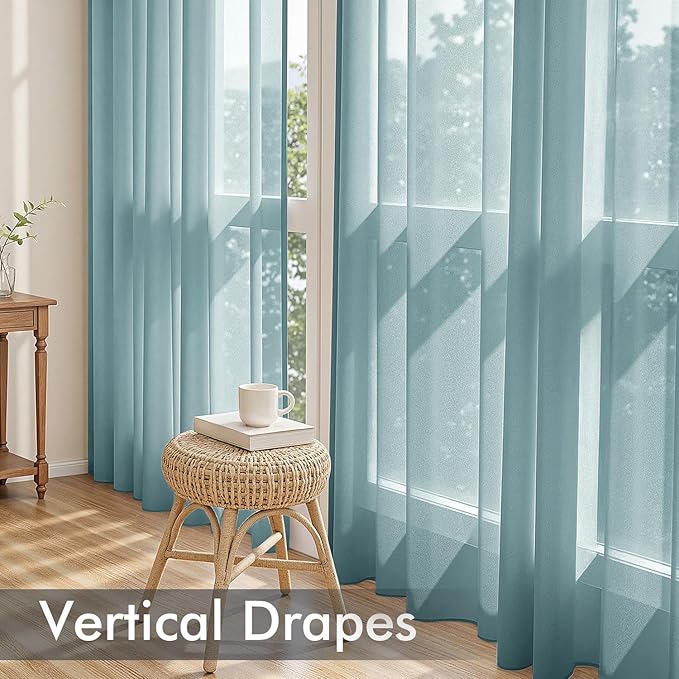 MIULEE Dusty Blue Sheer Curtains 108 Inches Long, 4 Panels Set, Light Filtering Rod Pocket Voile Drapes for Living Room and Bedroom, Airy Soft Fabric Window Treatments, 42 x 108 Inches
