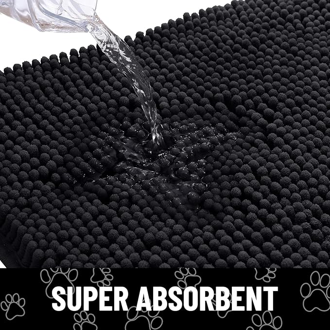 Smiry Dog Door Mat for Muddy Paws, Absorbent Dirt Trapper Non Slip Quick Dry Washable Chenille Mat for Mud Dogs, Entry Rug for Indoor and Outdoor (47x20 Inches, Black and White)