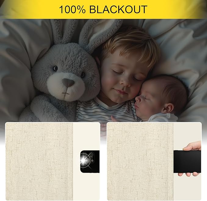 Short Linen Blackout Curtains for Bay Windows 48 Inch Length Bedroom Living Room Bathroom Heat Light Blocking Cute Curtains 48 Inches Long 2 Panels Set Burlap Drapes 52x48 Back Tab & Rod Pocket Beige