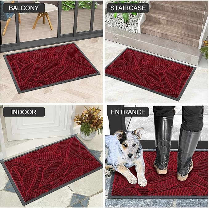 Colorxy Waterproof Doormat, Sturdy Natural Rubber Front Indoor Mat, Non Slip Low Profile Indoor Outdoor Door Mats, Stain and Fade Resistant Floor Mats, Easy Clean Patio Entry Mat, 47''x24'', Burgundy