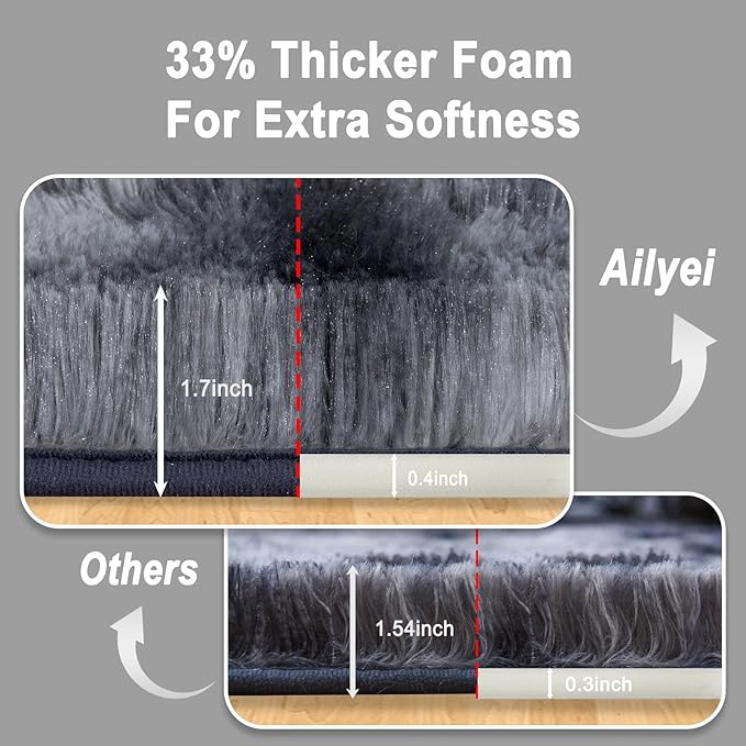 Ultra Soft Runner Rugs for Bedroom Hallways with Upgraded Non-Slip Rubber Backing & Thick Memory Sponge, 2 Packs 2x6 Feet Fluffy Shag Throw Area Rug for Bedside Dorm Tie-dye Dark Grey