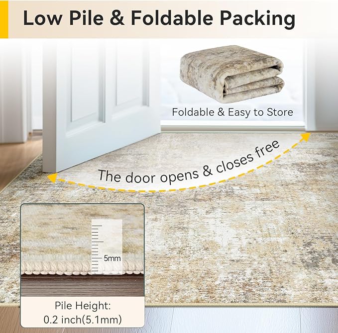Washable Area Rugs 8'x10' Non-Slip Modern Abstract Soft for Living Room Entryway Bedroom Nursery, Print Pattern, Neutral Brown Gray