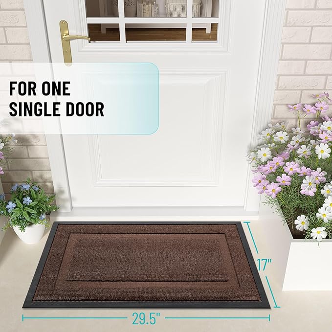 OLANLY Front Door Mat Indoor Outdoor Entrance, Waterproof All-Season, All-Weather Doormat, Sturdy Natural Rubber, Low Profile, Easy Clean Patio Porch Entryway Mat, 47x32, Chocolate Brown
