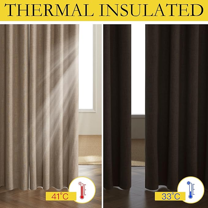 NICETOWN Burlap Vintage Open Linen Weave Flax Thermal Curtains, 100% Blackout Curtains 120" Long for Dining Room, Soundproof Window Treatment Drapes for Hall Room, 52" Wide Per Panel, Set of 2