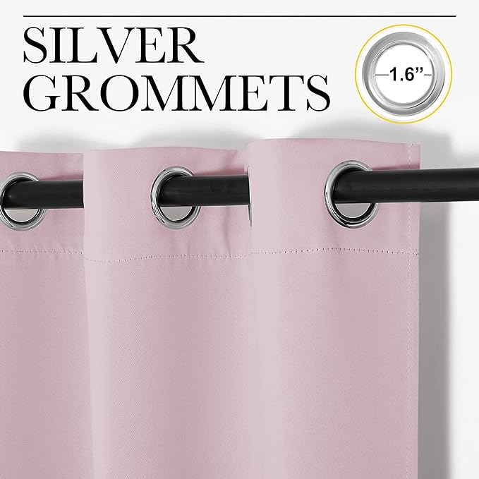NICETOWN Baby Pink Blackout Curtains 90 inches Length for Living Room, 2 Panels, 55" Wide, Thermal Insulated Long Drapes for Large Window