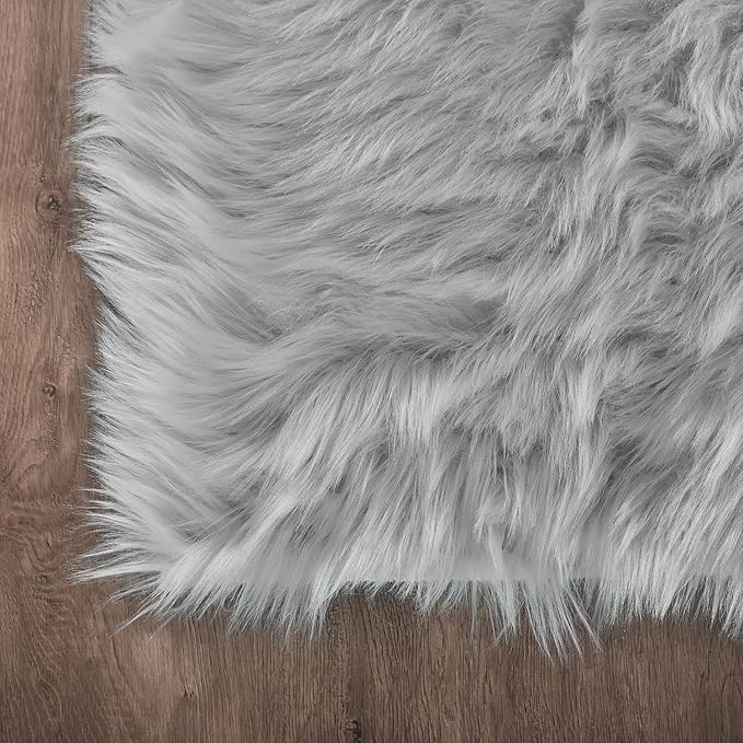Latepis Grey Rugs for Bedroom Area 4x6 Gray Faux Sheepskin Fur Rug Fluffy Shaggy Soft Plush Rugs for Living Room Sofa Dorm, Rectangle