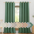 NICETOWN Olive Green Curtains 84 inch Length 2 Panels, Grommet Linen Blend Privacy Added Thick Flax Boho-Chic Light Filtering Semi Sheer Window Drapes for Home Office/Living Room, W55 x L84
