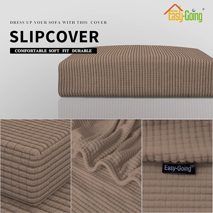 Easy-Going Stretch Cushion Cover Sofa Cushion Furniture Protector Sofa Seat Sofa slipcover Sofa Cover Soft Flexibility with Elastic Bottom(Oversized Sofa Cushion, Camel)