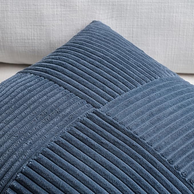 Fancy Homi 2 Packs Dusty Blue Lumbar Decorative Throw Pillow Covers 14x22 Inch for Couch Bed Sofa, Rustic Farmhouse Boho Home Decor, Soft Striped Corduroy Rectangle Accent Cushion Case 35x55 cm