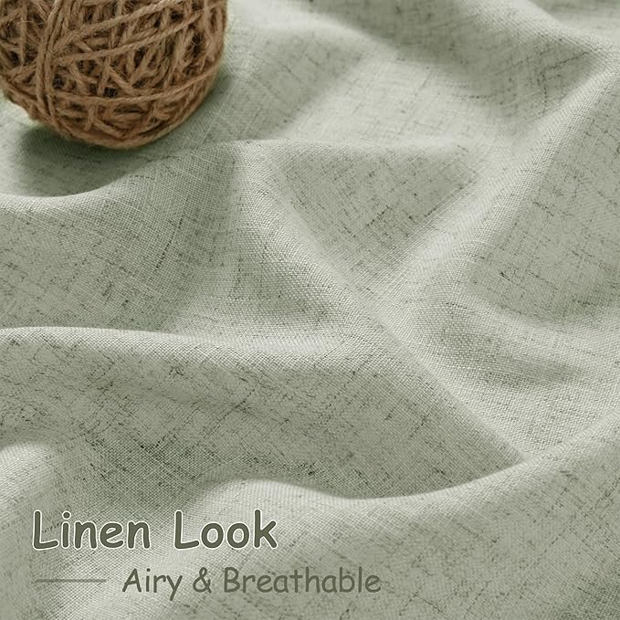 Nanspring Sage Green Linen Curtains 63 Inches Length 2 Panels Set for Living Room Back Tab Pocket Light Filtering Semi Sheer Drapes Cotton Linen Textured Pale Green Window Curtain 52X63 Inches