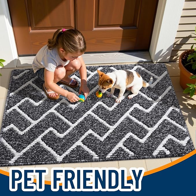 OLANLY Front Door Mat, Non-Slip Rubber Backing, Dirt Resistant and Absorbent, Washable, Easy to Clean Low-Profile Indoor Doormat for Back Door, Entryway, Inside Entrance, 59x35, Black