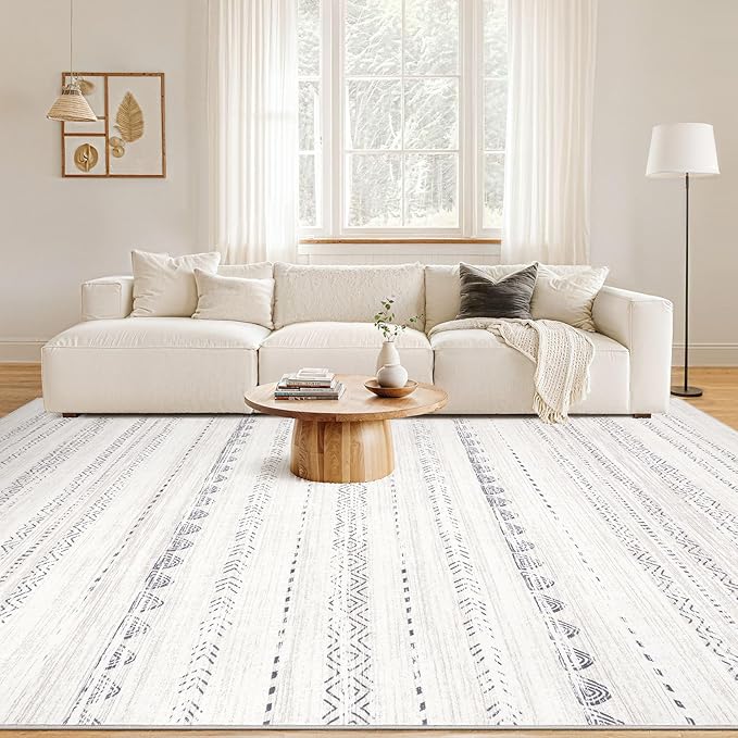 Nakagishi 10x14 Area Rugs Living Room: Washable Boho Large Neutral Modern Soft Stain Resistant Farmhouse Indoor Floor Rug Non-Slip Carpet for Bedroom Nursery Kids Playroom Office Dining Room- Gray