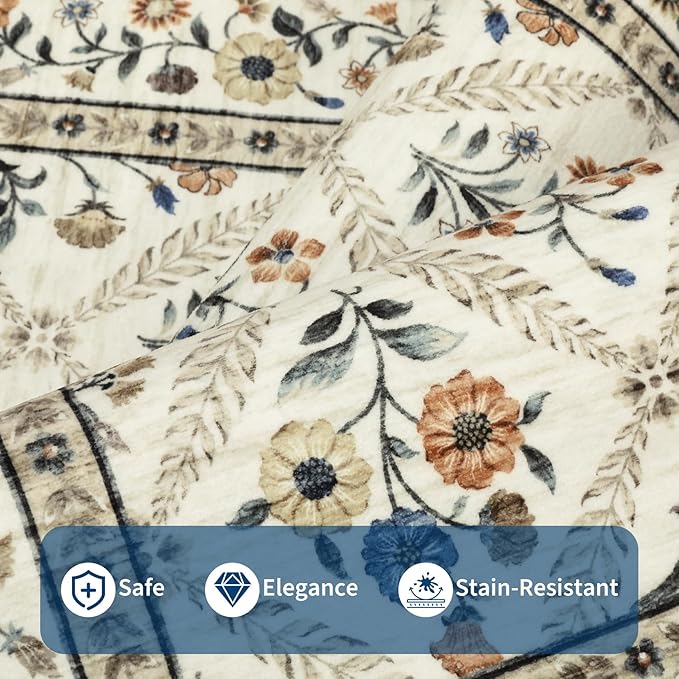 Washable Kitchen Rugs Non Slip 2x6 Hallway Runner Rug Stain Resistant Low Pile Floral Floor Rug with Rubber Backing Non Shedding Runners for Indoor Entryway Bedside Bedroom Farmhouse RV Beige Sand