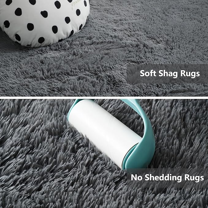 Shag Area Rugs for Bedroom Living Room,5X8 Ultra Soft Fluffy Area Rugs for Dorm, Indoor Carpet Nursery Rugs for Kids Room Home Decor,Dark Grey