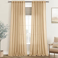 Tan Linen Curtains 90 inches Long for Living Room Back Tab Rustic Farmhouse Semi Sheer Light Filtering Window Curtain Dining Room Soft Thick Flax Linen Textured Drapes Kahki 52x90