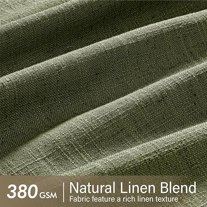 MIULEE Olive Green Pinch Pleated Thick Linen Curtains 84 Inches Long 2 Panels for Living Room Bedroom, Linen Texture Memory Trained Drapes Pleat Back Tab Semi Sheer Moss Green Track System Curtains