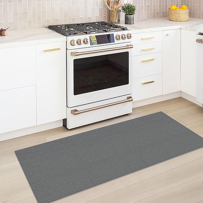 KOZYFLY Runners for Hallways 2x5 ft Washable Kitchen Runner Non Slip Rubber Backed Hall Runners Cotton Entryway Runner Rugs Floor Carpet for Indoor Backdoor Bedroom Kitchen, Grey/Dark Grey