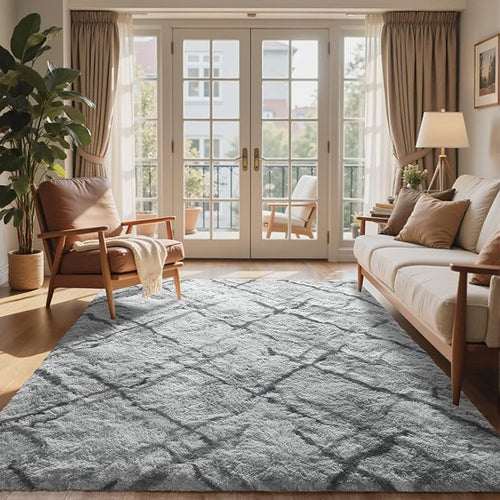 5x7 Ft Large Shag Rugs for Bedroom Living Room, Tie Dyed Ultra Soft Fluffy Furry Area Rug for Indoor Floor, Aesthetic Carpet for Home Decor (Grey)