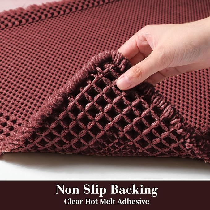 RESARE Waffle Bath Mat for Bathroom, Super Absorbent Bathroom Rugs Non Slip Machine Washable, Ultra Soft Quick Dry Boho Bath Rugs with Tassels for Floor, Upgraded Bordered Design, 17"x24" Dark Red