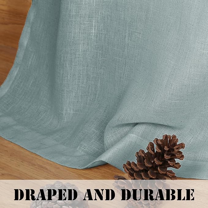 H.VERSAILTEX Living Room Linen Curtains - Semi Sheer, Nickel Grommet, Energy Saving Light Filtering Window Treatments - Panels for Bedroom, Cloud Blue, 2 Panels, 52 x 108 Inch