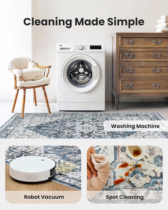 AMADA HOMEFURNISHING 3x5 Washable Area Rug, Low-Profile Entryway Rug with Non-Slip Backing & Durable Edge Binding, Vintage Rugs for Bedroom, Entryway & Kitchen