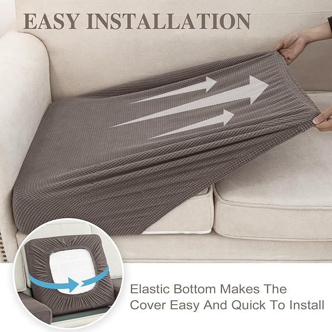 Couch Cushion Covers for Sectional Sofa L Shape Washable Separate Seat Chaise Couch Cover Stretch Sofa Slipcovers with 2 Pcs Pillowcases(2 Seater + 1 Chaise, Taupe)