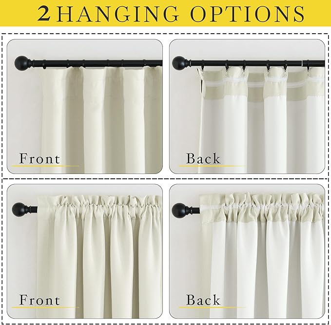 NICETOWN Room Darkening Bedroom Curtains 96 inches Long, Dual Rod Pockets & Hook Belt Light Blocking Noise Canceling Window Treatments for Living Room/Nursery, Natural, W52 x L96, 2 Panels