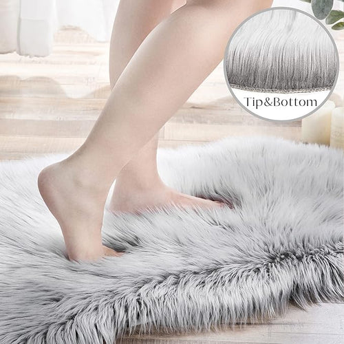 Ashler faux fur rug, Fluffy Shaggy Area Rug Ultra Soft 2 x 3 Feet Sheepskin Fur Rug, Frosted Bottom Gray Fuzzy Rug Machine Washable Shag Rug, Nursery Decor Throw Rugs for Bedroom, Living Room