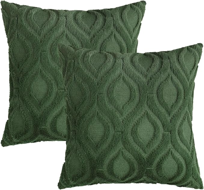 decorUhome Throw Pillow Covers 20x20 Inch Set of 2, Soft Plush Faux Wool Forest Elf Solid Couch Pillow Covers, Accent Farmhouse Neutral Square Pillow Cases for Sofa Bed Living Room