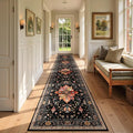 Area Rugs 2'6''x10' Runner Rug Non Slip Washable for Kitchen Hallway Bedroom Beside Laundry Room Bathroom Rug, Floor Carpet, Black Colorful Floral Dark Tan