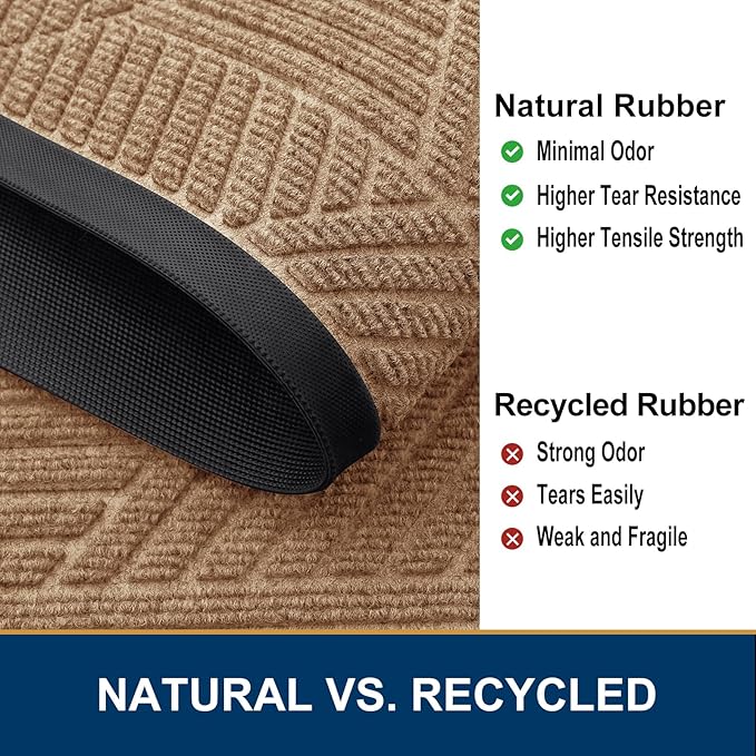 Smiry Front Door Mat Outside Entrance, Heavy Duty Sturdy Natural Rubber Doormat, Trap Dirt and Moisture, Easy Clean Low Profile Mats for Indoor Outdoor Entry, Irregular Triangle (59x30, Coffee)