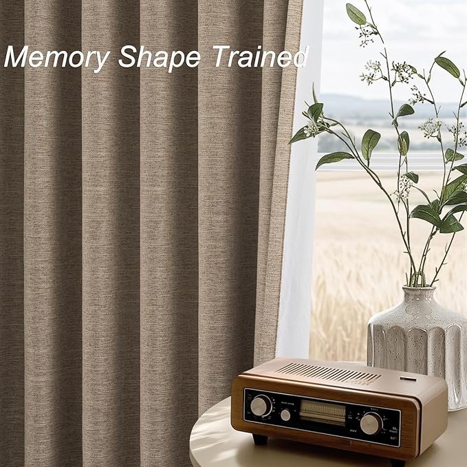 Topfinel Total Blackout Curtains 72 Inches Long 2 Panels for Bedroom Burlap Linen Heavy Insulated Bay Window Curtains Boho Farmhouse Drapes for Bedroom/Cabin/Kitchen Dark Brown Flax(W52 x L72)