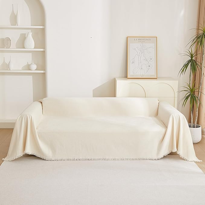 MYSKY HOME Couch Cover for Pets, Beige Couch Covers for 3 Cushion Couch Sofa, Couch Covers Sectional L Shape Chenille Couch Cushion Covers for Pets, Throw for Dogs, Kids, 71" X150"