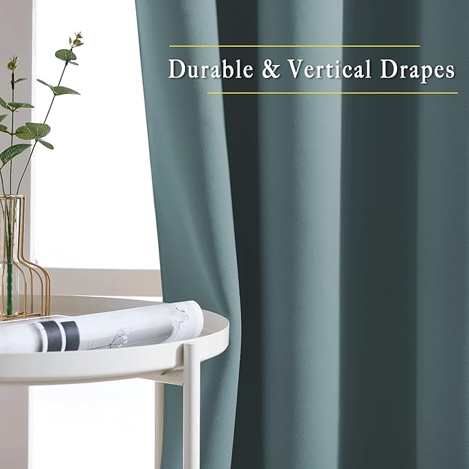 NICETOWN Bedroom Blackout Curtains Panels - Triple Weave Energy Saving Thermal Insulated Solid Grommet Blackout Draperies for Patio, 1 Pair, Greyish Blue, W52 x L95 Inch