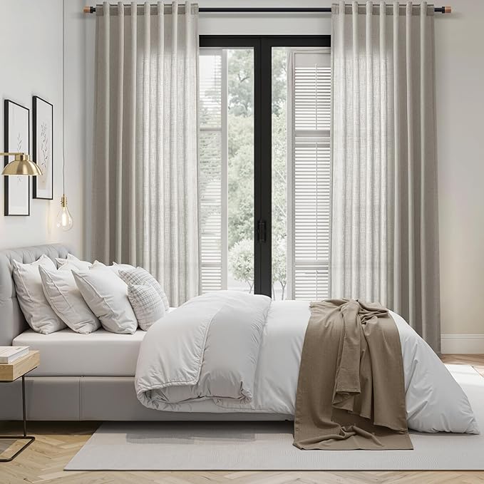 Nanspring Silver Grey Linen Curtains 63 Inches Length 2 Panels Set for Living Room Back Tab Pocket Modern Light Filtering Semi Sheer Drapes Cotton Linen Textured Grey Curtain 52X63 Inches