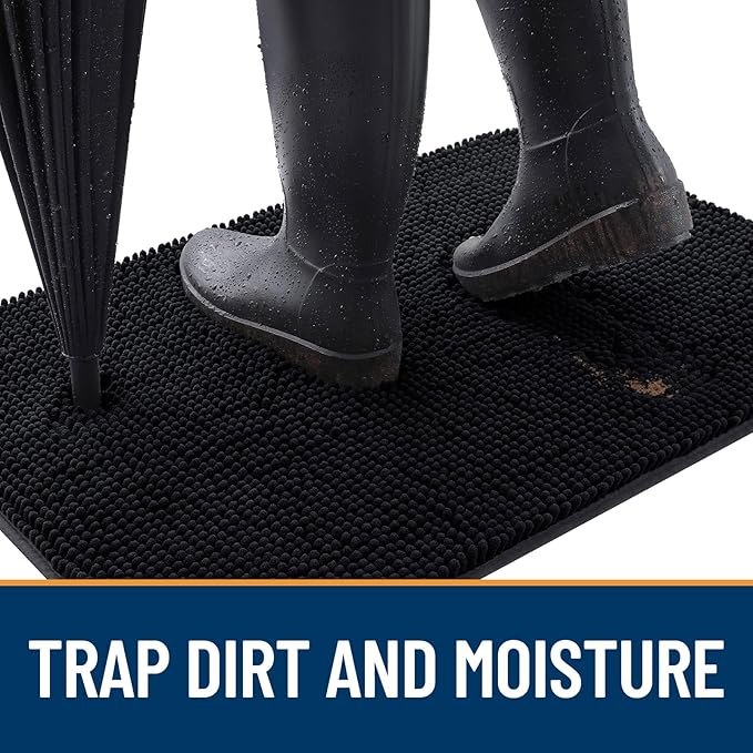 OLANLY Dog Door Mat for Muddy Paws 70x46, Absorbs Moisture and Dirt, Absorbent Non-Slip Washable Doormat, Quick Dry Chenille Mud Mat for Dogs, Entry Indoor Entryway Carpet for Inside Floor, Black