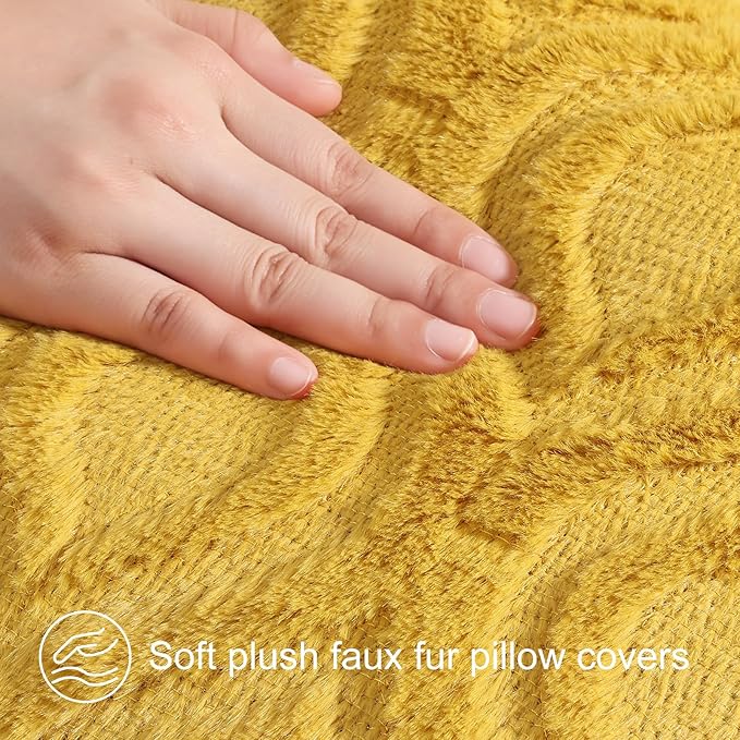 decorUhome Summer Throw Pillow Covers 16x16 Inch Set of 2, Soft Plush Faux Wool Mustard Yellow Solid Couch Pillow Covers, Accent Farmhouse Neutral Square Pillow Cases for Sofa Bed Living Room