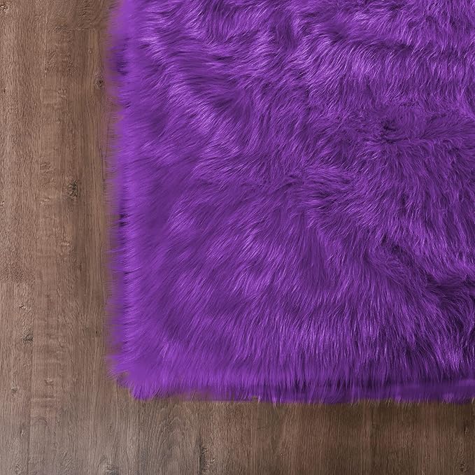 Goolela Purple Area Rug 6x9 Fluffy Fuzzy Furry Shag Carpet for Living Room Bedroom Faux Sheepskin Fur Plush Rectangle